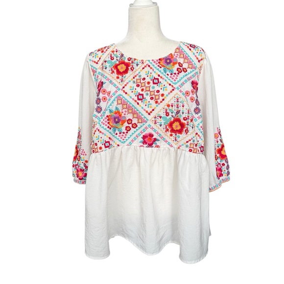 Savanna Jane Cottagecore Embroidered Peasant Peplum Top Size 1X - Picture 2 of 5